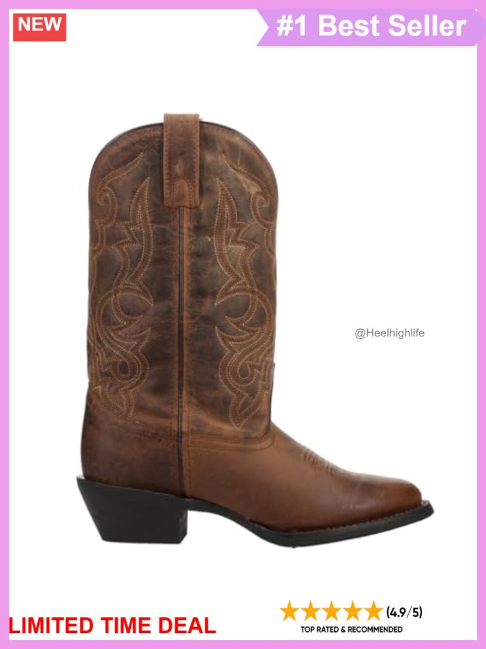 Maddie Embroidered Round Toe Pull On Leather Cowboy Boots